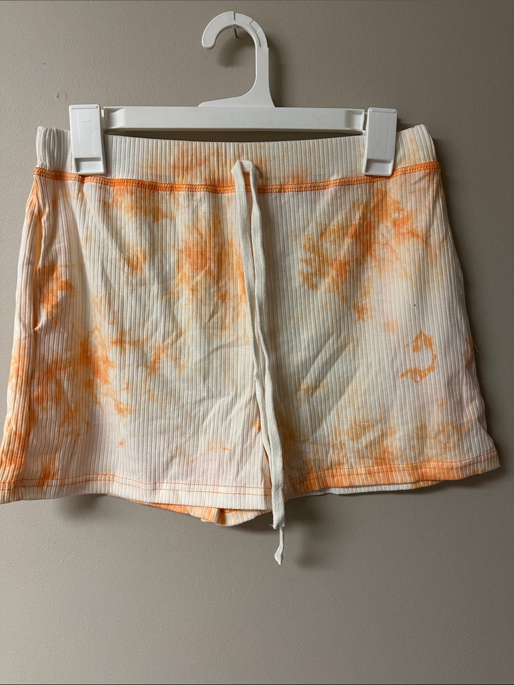 DOUBLUM Orange Cream Tie Dye Ribbed Drawstring Shorts